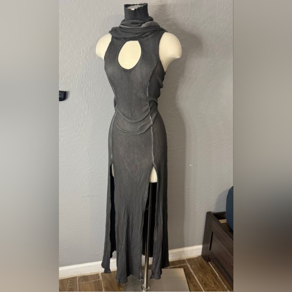 Dolls Kill Charcoal Cutout Hooded Maxi Dress